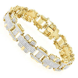 14 Carats Fine Round Cut Diamond Men's Bracelet Yellow Gold 14K