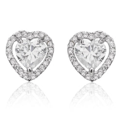 2.40 Carats Halo Heart And Round Cut Diamonds Stud Earrings