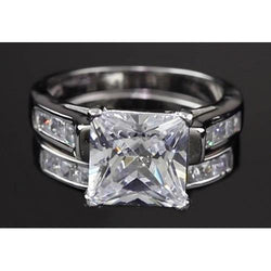 4 Carats Princess Natural Earth Mined Diamond Engagement Ring Set White Gold 14K Channel