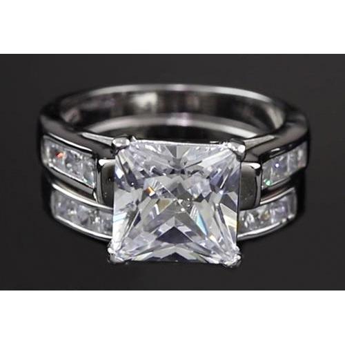 4 Carats Princess Cut Diamond Engagement Ring Set White Gold 14K Channel Setting Engagement Ring Set