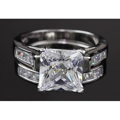 4 Carats Princess Cut Diamond Engagement Ring Set White Gold 14K Channel Setting Engagement Ring Set