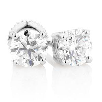 Round Cut Prong Set Diamonds Studs Earring White Gold 