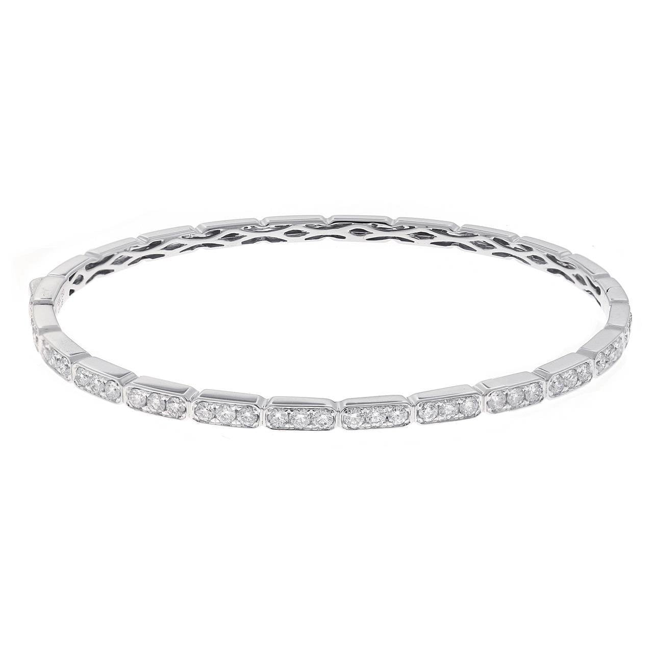4 Carats Round Micro Pave Set Diamond Bangle Bracelet White Gold 14K Bangle