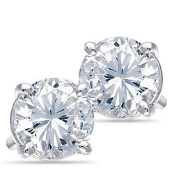 4 Carats Solitaire Round Diamond Stud Earrings White Gold 14K