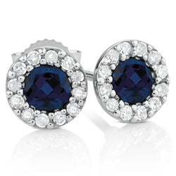 4 Carats Sri Lanka Sapphire With Diamond Stud Earring White Gold 14K