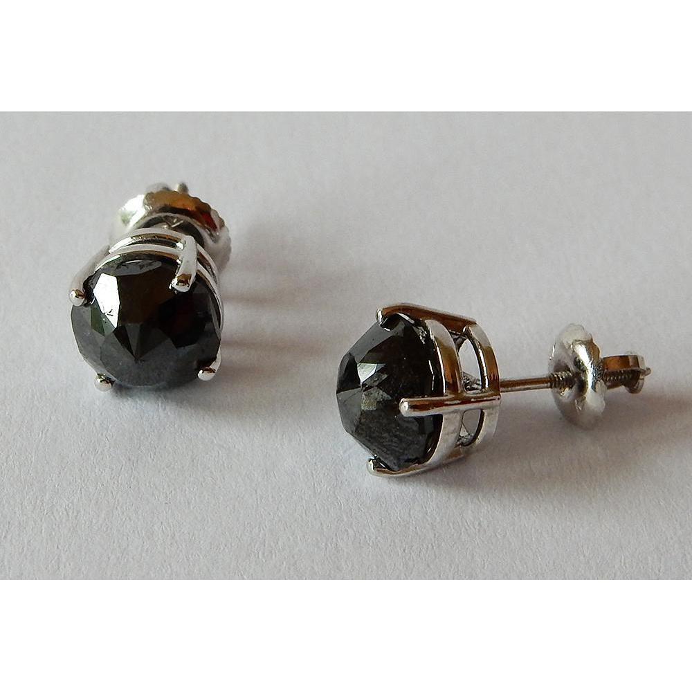 Brilliant Stud Earrings Round Black Diamonds Nice White Gold Finish