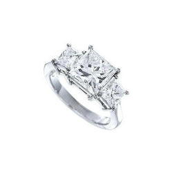 4.01 Carats Three Stone Princess Cut Diamond Ring Real