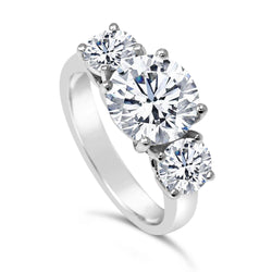 4 Carats Three Stone Round Cut Diamonds Engagement Ring White Gold