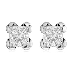 4 Ct Big Princess Cut Solitaire Genuine Natural Earth Mined Diamond Stud Earring 14K White Gold