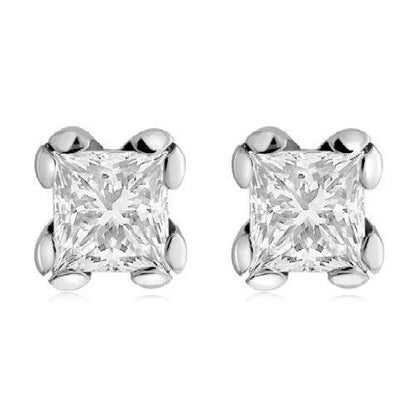 4 Ct Big Princess Cut Solitaire Diamond Stud Earring 14K White Gold Stud Earrings