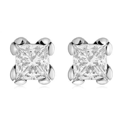 4 Ct Big Princess Cut Solitaire Diamond Stud Earring 14K White Gold Stud Earrings