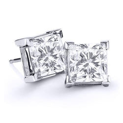 4 Ct Big Solitaire Princess Diamond Stud Earring Solid White Gold 14K