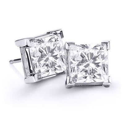 New Big Solitaire Princess Diamond Stud Earring Solid White Gold Stud Earrings