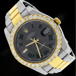 4 Ct Diamond Bezel Rolex Datejust Ii 41 Mm Black Dial Two Tone Watch