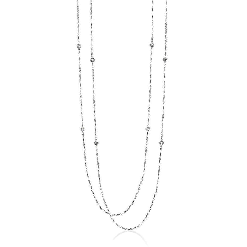 4 Ct Diamonds By Yard Necklace Double 17”/18” Inches Chain White Gold Chains Necklace