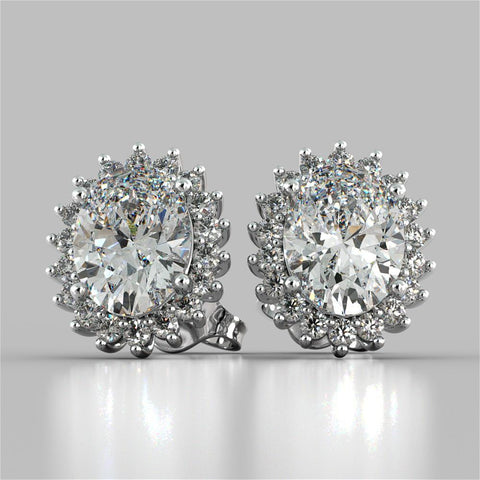  Oval Cut Halo Diamond Stud Earring Diamonds White Gold Halo Stud Earrings