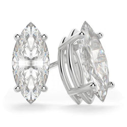 4 Ct Prong Set Marquise Cut Solitaire Natural Real ( Not Lab Grown ) Diamond Stud Earring White Gold