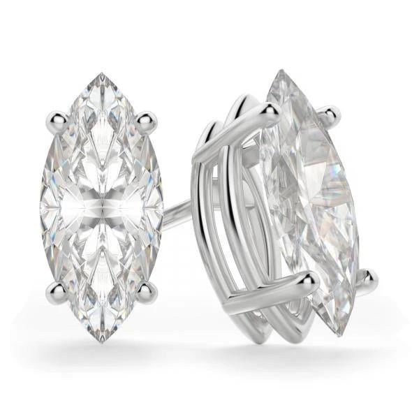  Princess Cut  Prong Set Marquise Cut Solitaire Diamond Stud Earring White Gold 