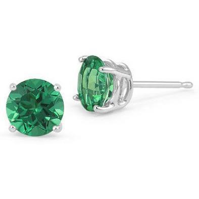  Lady’s Brilliant  Round Solitaire Green Sapphire Stud   White Gold  Gemstone Earring