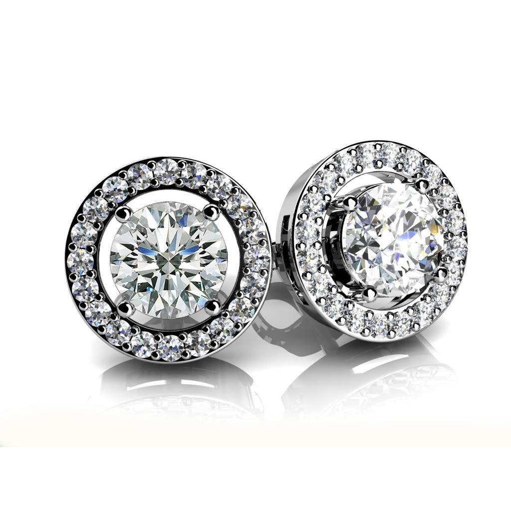 New Style Sparkling Brilliant Cut Diamonds Women Stud Halo Earring White Gold 