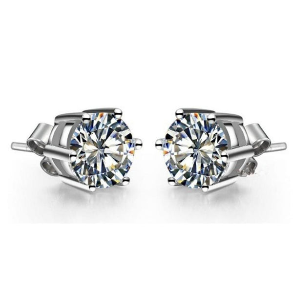  Sparkling Round Cut Diamonds Women White Gold  Stud Earrings