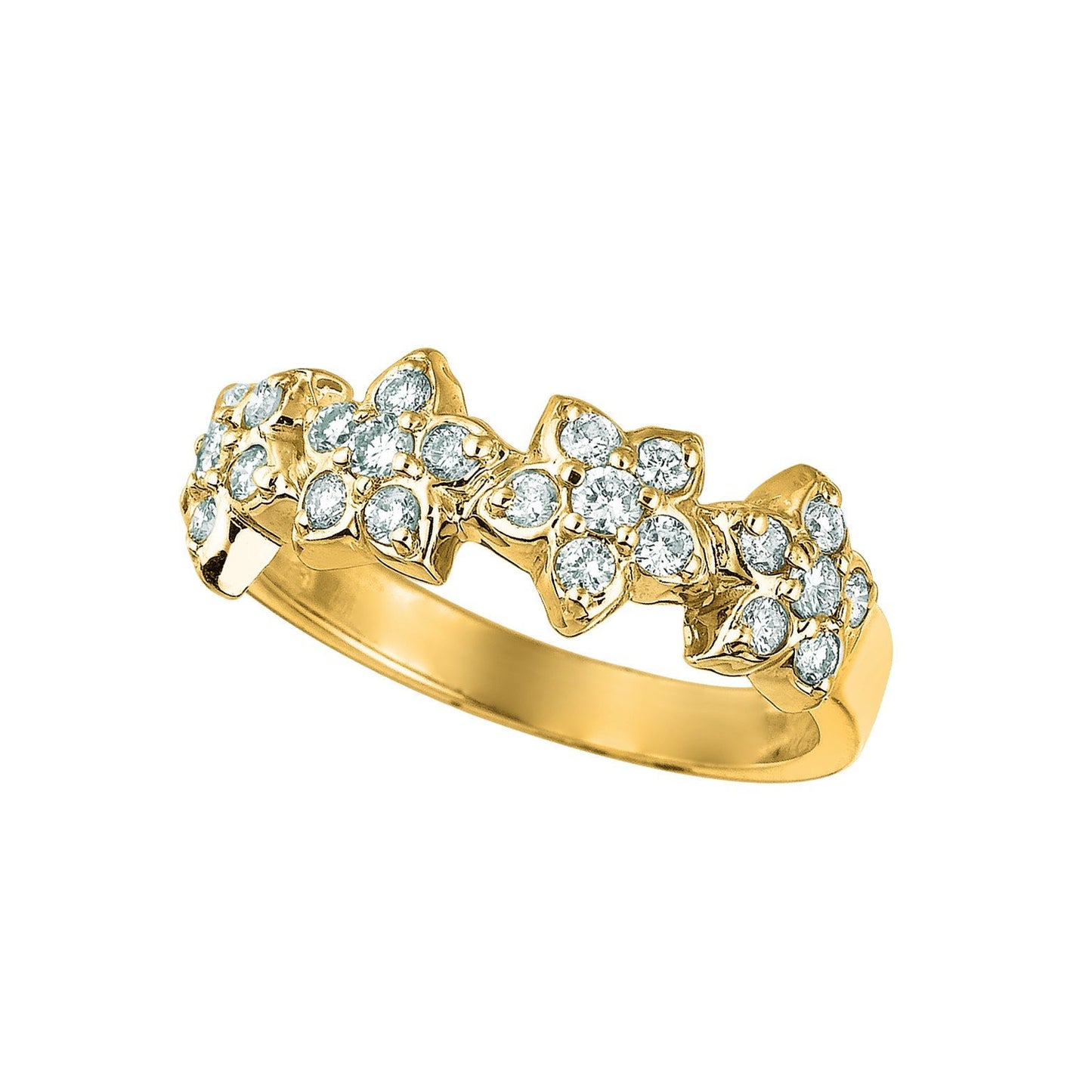 4 Flowers Diamond Fancy Ring 0.63 Carats 14K Yellow Ring
