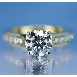 Natural Earth Mined Diamond Round Engagement Ring 2.25 Carats Yellow Gold 14K Channel Set