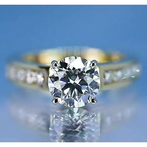 4 Prong Round Engagement Ring Yellow Solitaire Ring with Accents White Gold Diamond  