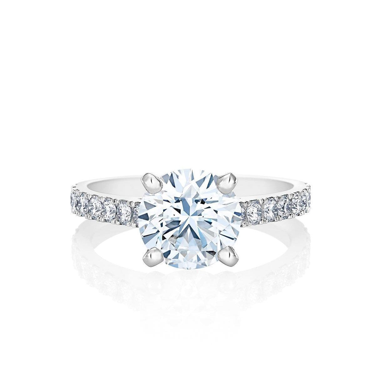 4 Prong New Design   brilliant Engagement White Gold Diamond Solitaire Ring with Accents