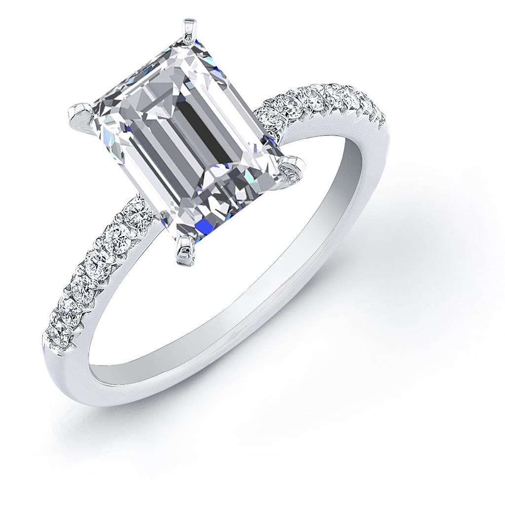 4 Prong Set Emerald And Round Cut 3.70 Ct Diamonds Ring White Gold Engagement Ring