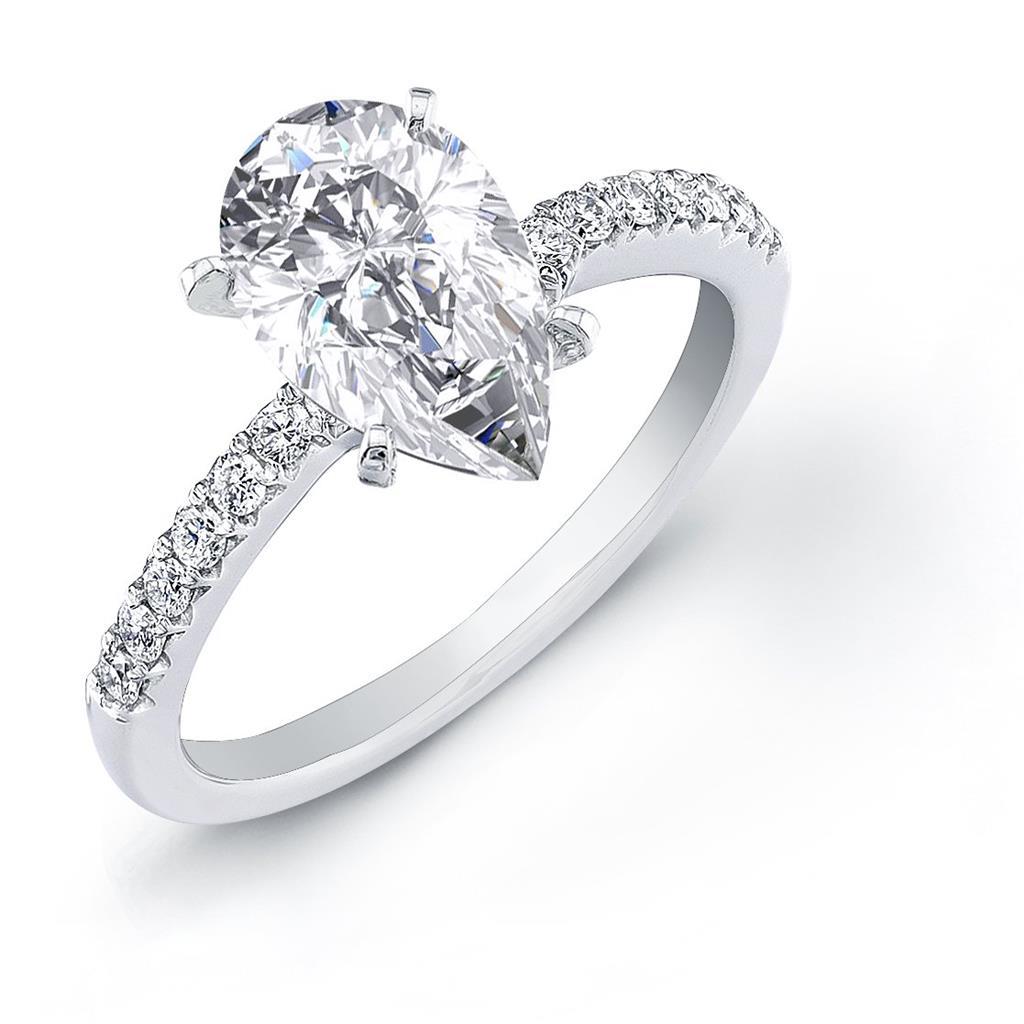 4 Prong Set Pear And Round Cushion Cut   Natural Brilliant Engagement White Gold Diamon