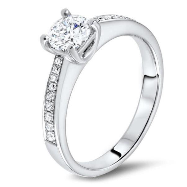  Lady’s Brilliant Engagement Wedding Solitaire Ring with Accents White Gold Diamond