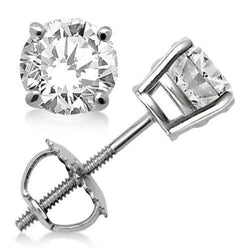 4 Prong Set Solitaire Round Diamond Stud Earring Gold 14K 1.5 Ct.