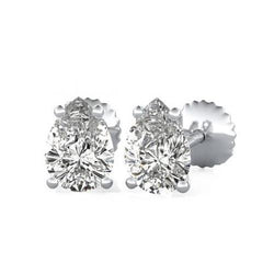 4 Prong Setting Pear Cut Diamond Stud Earring Solid White Gold 2 Ct.