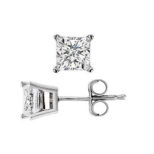 4 Prong Setting Princess Cut Diamond Stud Earring  White Gold 