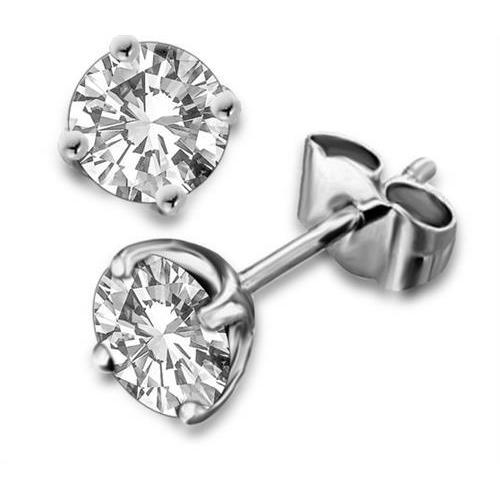 4 Prong Setting Round Cut Diamond Stud Earring Gold White 