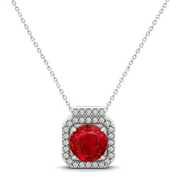 4.00 Ct Red Ruby With Natural Earth Mined Diamonds Pendant With Chain White Gold 14K