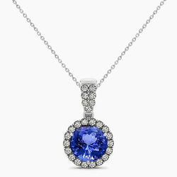 4 Ct Round Cut Tanzanite And Natural Earth Mined Diamonds Pendant Necklace White Gold