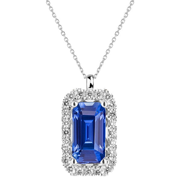 Halo Emerald Sri Lankan Sapphire & Diamond Pendant 