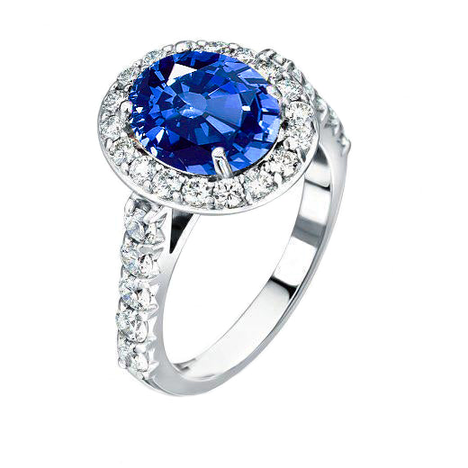 Sparkling Unique Lady’s Prong Set Sapphire And Diamonds Ring White Gold    