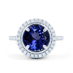 4.25 Carats Tanzanite And Natural Earth Mined Diamonds Ring White Gold 14K