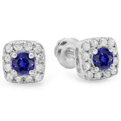 Sri Lanka Blue Sapphire Halo Natural Earth Mined Diamond Stud Earring 4.40 Carat WG 14K