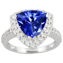 4.45 Ct. Trillion Sri Lankan Sapphire Diamond Ring Solitaire Accents
