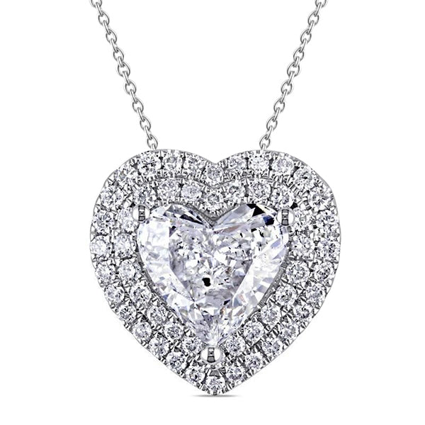 2.54 Carats Lab Grown Diamonds Heart Shape Pendant Necklace White Gold 14K
