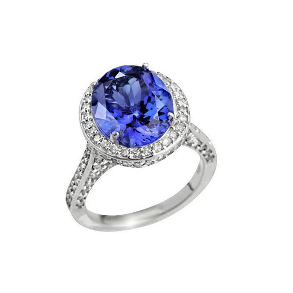  Lady’s Brilliant Engagement  Tanzanite Diamond Ring Oval Halo Setting