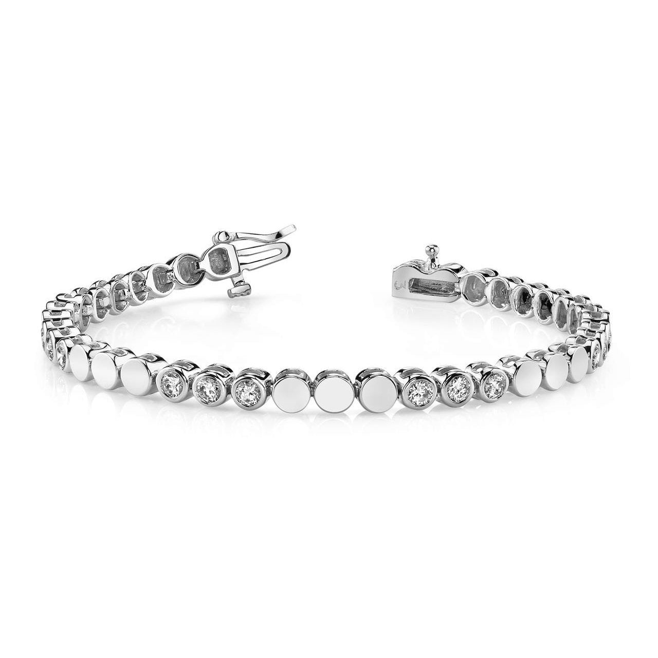 4.50 Carats Bezel Set Round Triple Diamond Bracelet Solid White Gold Jewelry Tennis Bracelet