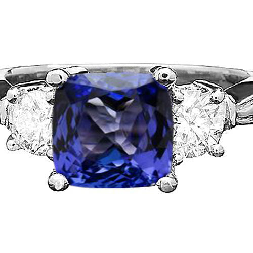 New Stylish Cushion Tanzanite & Round Diamonds Ring White Gold