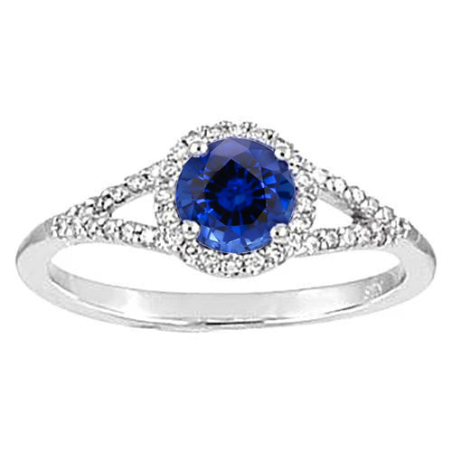 New Round Ceylon Sapphire And Diamonds Ring White Gold 