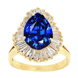4.71 Carat Sri Lanka Sapphire Baguette Diamonds Yellow Gold 14K Ring