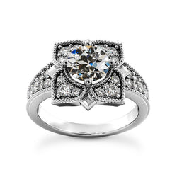 4.75 Carats Halo Engagement Ring Round Old Mine Cut Diamond